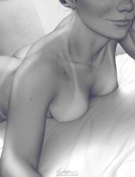 1girls areola areolae ass bed bedroom black_and_white female female_focus female_only freckles iris_(krysdecker) krysdecker laying_down laying_on_bed light-skinned_female light_skin nipples nude nude_female realistic selfie solo_female the_pose