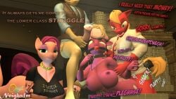 anthro ball_gag begging_to_stop bent_over big_macintosh_(mlp) cheerilee_(mlp) classism clothed clothing debt explicitly_stated_nonconsent female filthy_rich_(mlp) forced friendship_is_magic from_behind_position gag gagged gangbang gangrape group group_sex hasbro male male/female money muffled muffled_speech my_little_pony neighsfm plap plap_(sound) rape sex skimpy skimpy_clothes source_filmmaker spoiled_rich_(mlp) text tongue tongue_out