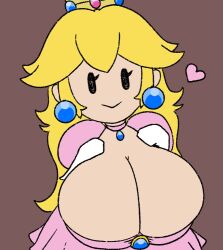 1girls blonde_hair breasts chibi cleavage collar dress earrings female female_only gloves heart huge_breasts jewelry ludovua mario_(series) mob_face paper_mario paper_peach pink_dress princess_peach smile solo solo_female