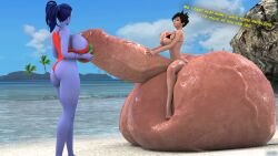 1futa 1girls 3d ball_sitting beach big_breasts bikini blizzard_entertainment female futa_with_female futanari huge_balls huge_cock hyper hyper_balls immobile massive_balls mostly_nude nude nude_futanari overwatch public sitting_on_balls tracer widowmaker zccblp