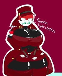 big_breasts clothing_too_small countryhumans countryhumans_girl edit iraq_(countryhumans) latex_skin tight_clothing