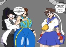 android big_breasts capcom chun-li dialogue doll kenkaranger lisa_c._(mystartedit) sakura_kasugano street_fighter street_fighter_alpha thick_thighs