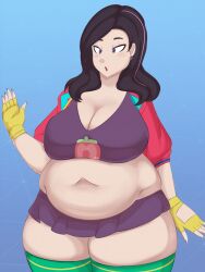 bbw belly belly_overhang belly_slapping big_belly big_breasts breasts chubby fat female fortnite huge_belly huge_breasts ineffective_clothing jiggle jiggling lewddoodler overweight overweight_female rox_(fortnite) solo solo_female thick_thighs thighhighs tight_clothing tight_fit warddrobe_malfunction white_background wide_hips