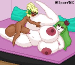 chubby huge_breasts hyper large_breasts milf oc original_character pixel_art pokemon pokemon_(species) small_but_hung snorrtrx tagme thick_thighs tsareena venus_body whimsicott