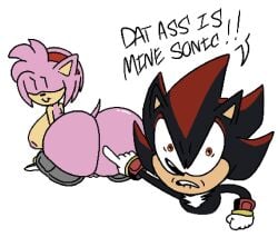 1boy 1girls amy_rose ass big_ass big_breasts big_butt black_fur bubble_butt dat_ass female large_ass large_breasts male nipples pink_fur pink_nipples red_eyes shadow_the_hedgehog sonic_(series) sonic_the_hedgehog_(series) tail theslashfive thick_ass white_gloves wide_hips