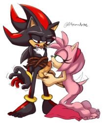 amy_rose anthro apopcornartist bodily_fluids bondage drooling duo eulipotyphlan fellatio female femdom genitals hedgehog licking male male/female mammal oral penile penilingus penis penis_lick reverse_forced_fellatio reverse_forced_oral saliva sega sex shadow_the_hedgehog sonic_(series) tongue tongue_out