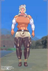 1girls breasts capnxero female female_only gaz-knightofnylrac hiker_(pokemon) hiker_(pokemon_sv) muscle_growth muscular muscular_female nintendo npc_trainer pokemon pokemon_sv sequence solo solo_female thick_thighs