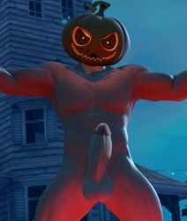 1boy big_penis fortnite male male_only muscular muscular_male penis polishbonnie pumpkin pumpkin_head punk_(fortnite) solo solo_male