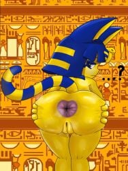 animal_crossing ankha ankha_(animal_crossing) anthro darkafterdark feline feline_humanoid female furry large_anus large_ass nintendo spreading spreading_ass sweat tagme