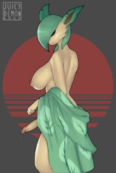 1futa 2023 absurd_res areola back back_view biting_lip black_sclera bodily_fluids breasts brown_eyes eeveelution elemental_creature elemental_humanoid erection flora_fauna fusion futa_only futanari gardevoir generation_3_pokemon generation_4_pokemon genital_fluids genitals green_hair gynomorph hair hi_res humanoid humanoid_penis hybrid intersex juicydemon leafeon leafevoir looking_at_viewer looking_back looking_back_at_viewer nintendo nipples penis plant plant_humanoid pokemon pokemon_(species) pokemon_fusion precum simple_background solo standing yellow_body