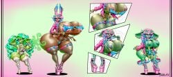 bimbo female goblin goblin_female goblinification high_heels huge_ass huge_breasts hyper_bimbo lilith_art navel pussy shortstack shortstackification species_transformation thick_thighs transformation transformation_sequence wide_hips