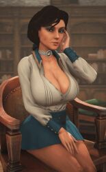 3d animated areolae bare_legs big_breasts bioshock bioshock_infinite blue_eyes breasts breasts_out brown_hair busty choker cleavage elizabeth_comstock female female_focus female_only going_commando hourglass_figure long_hair miniskirt nipples open_shirt pinup pinup_pose ponytail pubes pubic_hair pussy shirt sitting skirt skirt_lift solo trimmed_pubic_hair vagina wide_hips wildynsfw