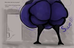 ass ass_expansion ass_inflation avian belly belly_expansion belly_inflation big_ass big_belly bird blitzo_(helluva_boss) blue_body blue_fur blue_skin blueberry_expansion blueberry_inflation butt_expansion butt_inflation demon demon_horns demon_tail faceless faceless_character faceless_male greyscale hand_on_belly helluva_boss horn huge_ass huge_belly imp leaving owl owl_demon smokey_blokey stolas_(helluva_boss) tail talons