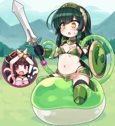 2girls anal anal_sex anus armor bikini_armor blush breasts brown_hair clothing day duo eyebrows female female_only forest gloves grass green_armor green_hair holding holding_shield holding_sword holding_weapon human imminent_penetration interspecies jewelry kneeling light_skin mammal mountainous_horizon multiple_girls nature navel null_(nyanpyoun) open_mouth outdoors penetration questionable_consent red_eyes restrained riding sex shield slime_(creature) slime_monster small_breasts straddling surprised sword tagme tentacle touhoku_kiritan touhoku_zunko underwear v-shaped_eyebrows voiceroid weapon wide-eyed wide_hips x-ray x_arms yellow_eyes zettai_ryouiki zoophilia