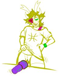 blush cirava_hermod fleshlight hand_on_hip hands-free hiveswap horns intoxicated karkatfucks masturbation minimal_color motion_lines multicolored_eyes pantsless partially_clothed pointy_ears sex_toy sharp_teeth thighhighs