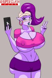 1girls areolae ass bandage bandage_on_face bandaged_head big_ass big_breasts brawl_stars breasts bubble_butt curvy curvy_body curvy_female curvy_figure curvy_hips dat_ass earrings emz_(brawl_stars) fat_ass female female_only fully_clothed fully_clothed_female grey_background holding_object holding_phone huge_ass huge_breasts huge_nipples large_areolae large_ass large_breasts legs legs_apart lips lipstick long_hair looking_at_viewer miniskirt nail_polish nails navel nipples nipples_visible_through_clothing open_mouth painted_nails panties phone pink_topwear purple_eyes purple_hair purple_lips purple_lipstick purple_miniskirt purple_nails purple_skin purple_skirt qolim skirt slim_waist soft_breasts solo solo_female standing supercell teeth thick_ass thick_thighs tongue tongue_out topwear turquoise_tongue voluptuous voluptuous_female waist wide_hips zombie zombie_girl