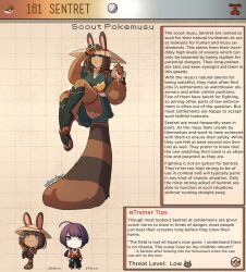 creature_index english_text female generation_2_pokemon hi_res kinkymation monster_girl nintendo page_161 page_number pokémon_(species) pokedex pokemon pokemorph pokemusu profile sentret text text_box