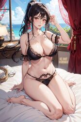 1girls ai_art_panwho ai_generated black_hair black_lingerie curvaceous curvy_body curvy_female curvy_figure female_focus highres huge_breasts lingerie looking_at_viewer original original_character seductive_look stable_diffusion underwear