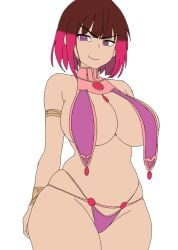 1girls 2023 bete_noire betty_noire big_breasts breasts brown_hair clothing female female_only frown glitchtale harem_outfit looking_at_viewer pink_hair pink_highlights pink_nipples pixiv purple_eyes revealing_clothes robert_rodrigez skimpy slave_bikini sole_female solo solo_female tagme thong undertale undertale_(series) undertale_au undertale_fanfiction white_background