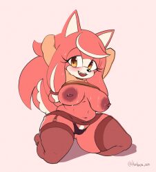 1girls anthro armpits big_breasts black_panties blush breasts cameltoe clothing conductor's_wife_(sonic) eyelashes female female_only furry garter_straps kerbaru milf miniskirt nipples open_mouth panties pose pubic_hair red_body red_fur red_hair sega skirt smile solo sonic_(series) sonic_the_hedgehog_(series) stockings sweat the_murder_of_sonic_the_hedgehog thick_thighs thighhighs white_background yellow_eyes