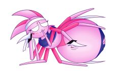 16:9 anthro anthro_only arachnid arthropod arthropod_abdomen arthropod_abdomen_genitalia arthropod_abdomen_pussy baku female feral genitals gym gym_clothing hi_res insects kumoko lying pink_body presenting pussy so_i'm_a_spider_so_what? solo spider taratect white_background widescreen