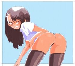 1girls 2020 ass bent_over black_hair blush breasts brown_eyes clothed clothing female female_focus female_only half-dressed hayase_nagatoro hi_res highres inkuusan long_hair looking_at_viewer looking_back panties please_don't_bully_me,_nagatoro presenting_hindquarters revealing_clothes simple_background small_breasts smile solo solo_female tan tan-skinned_female tan_body tan_skin tanned tanned_female thighhighs