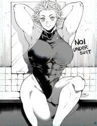 abs beefy dorohedoro muscular_female noi_(dorohedoro) one-piece_swimsuit pinup smiling