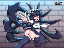 1girls ass big_ass big_butt black_hair chivox00 eyebrows eyelashes eyeliner eyeshadow female female_only filia_(skullgirls) navel pink_eyes red_eyes samson_(skullgirls) shortstack skullgirls solo solo_female solo_focus stockings tentacle thick_ass thick_thighs thighhighs thighs watermark