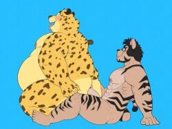 anal anal_sex anthro anthro_on_anthro anthro_penetrated anthro_penetrating anthro_penetrating_anthro anus belly benjamin_clawhauser blue_background cheetah disney duo felid feline hi_res inushishigami male male/male male_penetrated male_penetrating male_penetrating_male mammal nipples overweight overweight_anthro overweight_male penetration sex simple_background tongue zootopia