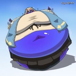 big_breasts blueberry_inflation blush breasts bridget_(guilty_gear) clothing female flailing guilty_gear hair inflation puffy_cheeks skirt spherical_inflation sugarrollart sunken_head sunken_limbs tagme