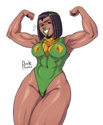 1girls abs armpits arms_up biceps dark-skinned_female dark_skin dorkbum dreadlocks ermes_costello female female_only female_pubic_hair flexing green_lips grin jojo's_bizarre_adventure muscular_female pubic_hair smile solo stone_ocean thick_legs thick_thighs thighs toned toned_female