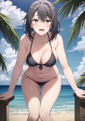 1girls ai_generated alluring bare_legs beach big_breasts bikini black_hair cleavage female female_only my_teen_romantic_comedy_snafu ocean purple_eyes solo yukinoshita_haruno zengai