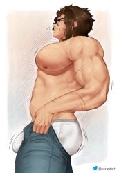 bara beefy bulge bulge_through_clothing danganronpa delamer_jean fanganronpa muscular muscular_arms muscular_male project:_eden's_garden sagging_pants solo_focus solo_male suggestive varantart