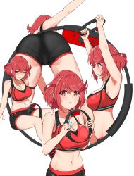 1girls armpits ass black_shorts breasts core_crystal electronics exercise exercise_clothing game_controller joy-con large_breasts looking_at_viewer midriff navel nintendo nintendo_switch pilates_ring pyra red_eyes red_hair red_sports_bra ring_fit_adventure ringcon_controller shizuki_muika short_hair shorts sports_bra sweating thigh_strap xenoblade_(series) xenoblade_chronicles_2