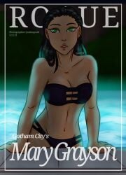 1girls artist_request bikini cleavage dc dc_comics female female_focus female_only green_eyes kingdom_come magazine mar'i_grayson nightstar_(dc) pool posing solo solo_female strapless_bikini strapless_bra tamaranean water