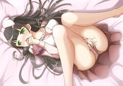 barefoot blush bow clothed_masturbation clothing female fingering green_eyes heart heart-shaped_pupils imouto_sae_ireba_ii long_hair masturbation mikuniyama_kaiko panties pussy_juice self_fondle skirt solo symbol-shaped_pupils