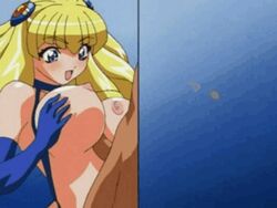 2girls animated blonde_hair bounce bouncing_breasts breasts brown_hair closed_eyes drill_hair elbow_gloves huge_breasts large_breasts long_gloves long_hair lowres marine_a_go-go multiple_females multiple_girls nipples nonohara_marin nurse open_mouth paizuri screencap sling_bikini sling_bikini_aside south_pole_one swimsuit twintails