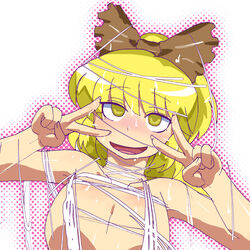 1girls 5_fingers ahe_gao big_breasts blonde blonde_hair blush bow breasts bust censored convenient_censoring double_v drooling empty_eyes eyebrows_visible_through_hair female fingernails gomi_ichigo hairbow large_breasts mind_control no_humans nude open_mouth polka_dot polka_dot_background saliva solo spider_web string sweat team_shanghai_alice touhou v yamame_kurodani yellow_eyes youkai