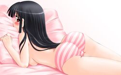 bed hase_yuu long_hair makino_nanami nipples panties possible_duplicate striped striped_panties suigetsu topless underwear