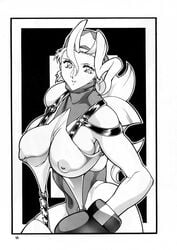 1990s 1999 1girls 20th_century bandana boxing_gloves breasts clothing cute_face earrings female female_only gloves large_breasts looking_at_viewer manga monochrome nipples ootake_pashio pointy_chin rival_schools solo star_earrings tagme tiffany_lords