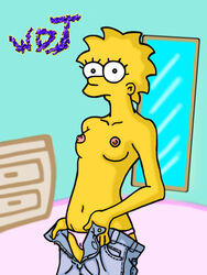 breasts female female_only huge_eyes human indoors lisa_simpson solo standing tagme the_simpsons toony topless wdj yellow_body