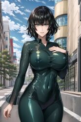 1girls ai_generated bodysuit curvy_body curvy_female curvy_figure erect_nipples erect_nipples_under_clothes female female_only fubuki_(one-punch_man) latex_suit nipple_bulge nipples one-punch_man see-through see-through_clothing skin_tight solo stable_diffusion translucent translucent_clothing transparent_clothing voluptuous voluptuous_female