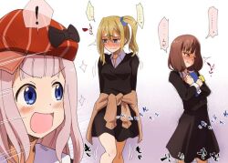 3girls blonde_hair blush brown_hair female female_only fujiwara_chika hayasaka_ai human iino_miko kaguya-sama_wa_kokurasetai_~tensai-tachi_no_renai_zunousen~ long_hair multiple_girls pink_hair school_uniform schoolgirl yaneko_uta