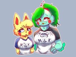 bird breasts bunny bunny_ears five_nights_at_freddy's lily_artowo mega_milk milk rita_(lily_artowo) toy_megan_(lily_artowo)