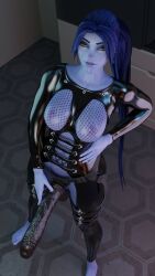 1girls 3d blue_hair blue_skin breasts female large_breasts latex mr._k overwatch strap-on widowmaker