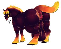 absurd_res anus ass balls big_balls big_butt desbjust equid equine feral genitals hi_res hooves horse huge_balls looking_at_viewer looking_back male mammal nightmare_stallion puffy_anus red_eyes rokho solo tail