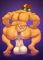 anus back backsack balls balls_on_floor beard bowser daddy_(disambiguation) facial_hair genitals hi_res hyper_sag invalid_tag low_hanging_balls male_only mario_(series) musclegut muscular_male nintendo presenting_anus saggy_balls solo squatting wardraws