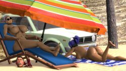 ass beach beach_chair beach_towel car female fempyro femscout_(alt_design) nude_female scout_(team_fortress_2) spycrab steam_deck sunglasses sunglasses_on_face tinted_eyewear umbrella valve valve_(company)