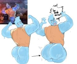 aarondraw_ ass_expansion big_ass big_butt butt_expansion butt_growth elemental_(pixar) embarrassed gay male_only muscular muscular_male partially_clothed pixar solo_male wade_ripple water water_elemental