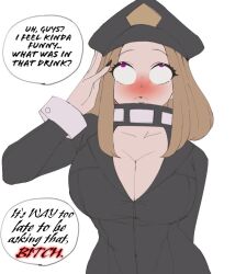 black_nail_polish blush body_control breasts brown_hair camie_utsushimi cleavage clothed coffing collarbone cuffs dialogue drugged drunk eye_roll female_only femsub glowing_eyes hat hypnotic_drink hypnotic_drug large_breasts maledom manip my_hero_academia nail_polish peril photoshop pink_eyes short_hair simple_background solo speech_bubble text third_party_edit unhappy_trance white_background